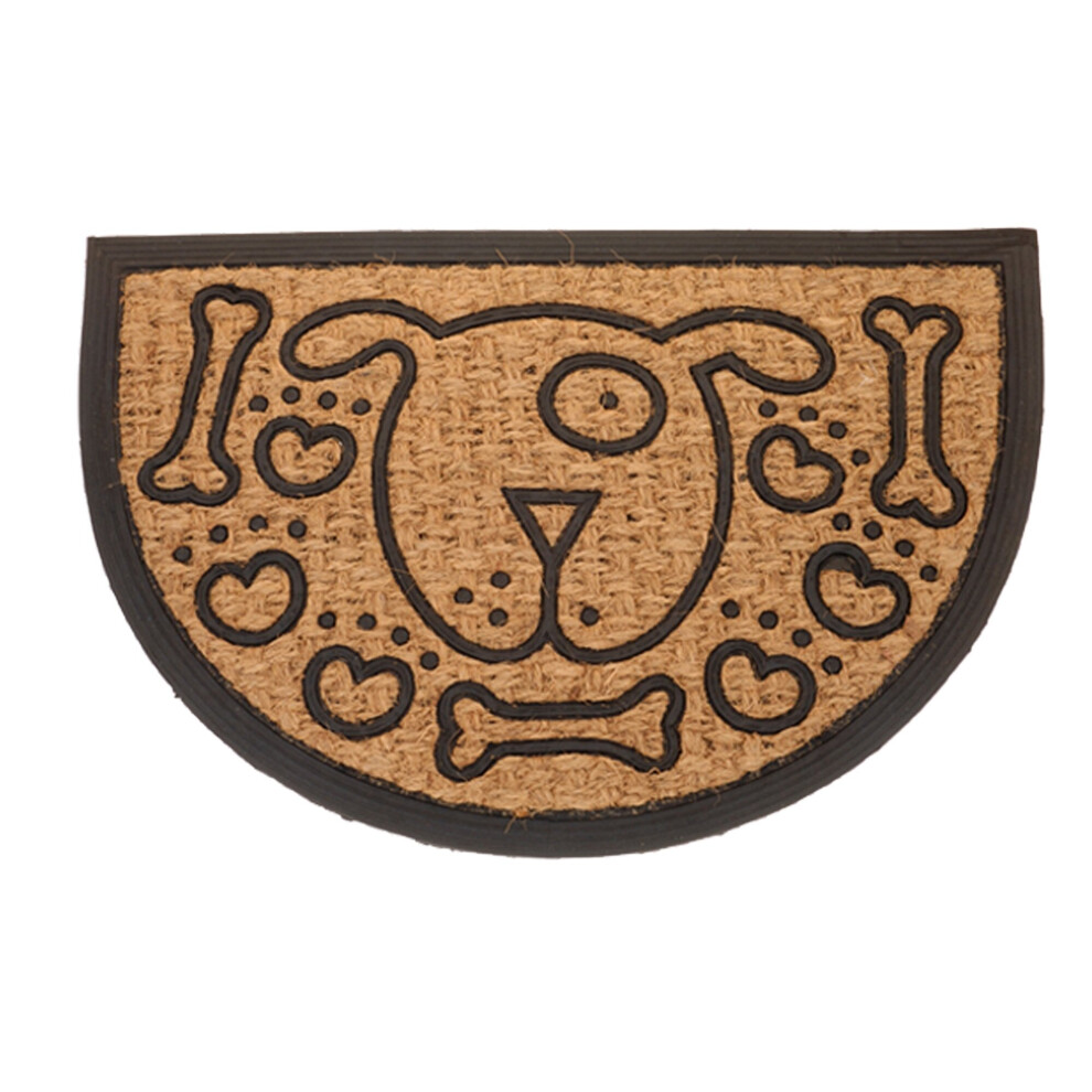 (Half Moon Puppy With Bone) Animal Theme Entrance Door Mat Door Front Coir