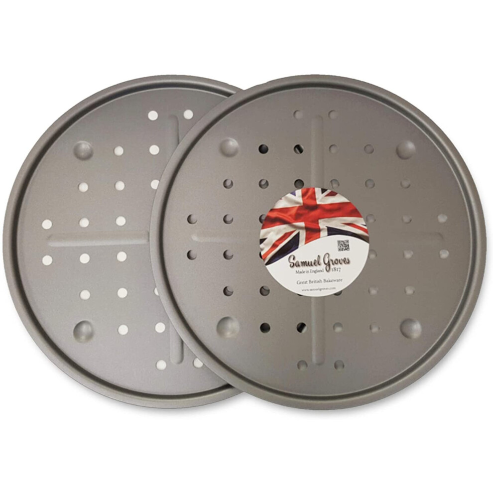 2x Samuel Groves - 13" Non Stick Pizza Crisper Pan