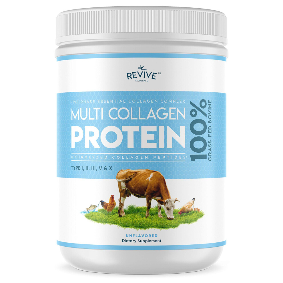 Multi Collagen Protein Powder (400g)Types I, II, III, V&X-Hydrolyzed Grass Fed Bovine,Wild Caught Fish, Free-Range Chicken&Eggshell Collagen