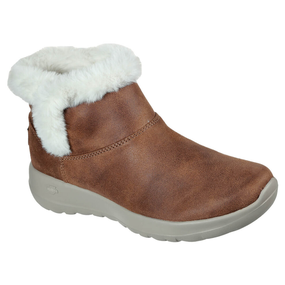 (UK 6, Chestnut) Skechers Womens 2021 On-The-Go Joy Endeavor Water Repellent Faux Fur Boots