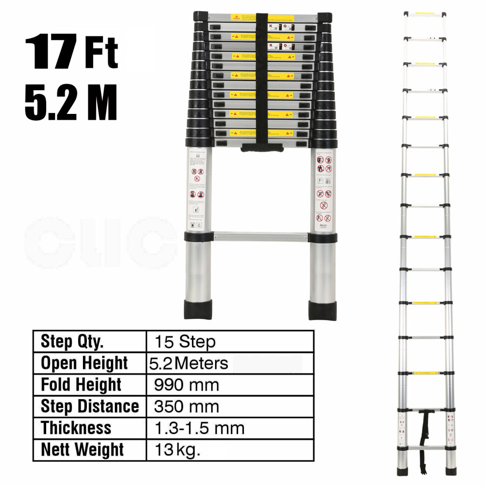 (5.2M Telescopic Ladder) 2.6/3.2/3.8/4.4/5.2M Aluminium Telescopic Ladder