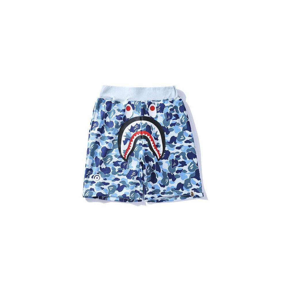 (Blue, M) Summer casual camouflage shark head print shorts youth