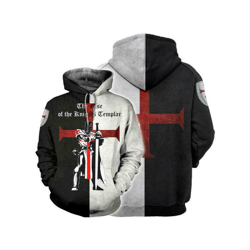 (Black Gray, L) Unisex Knights Templar Cosplay 3D Print Pullover Hoodie