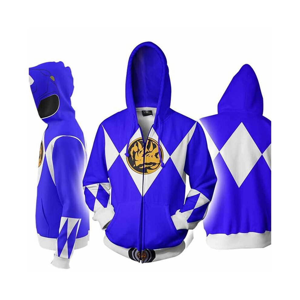 (Blue, Tag XL=US M) Mighty Morphin Power Rangers Cosplay 3D Printing Hoodie 