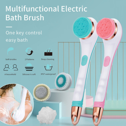 Electric Massager Silicone Bath Brush Back Scrubber 4 Brush Heads Usb