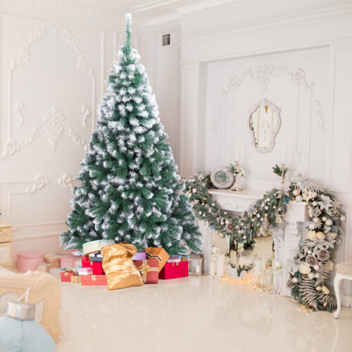 7FT Christmas Tree Snow Flocked Artificial Tree with Metal Stand(870 Tips)