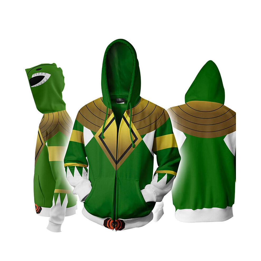 (Green, Tag 5XL=US 3XL) Mighty Morphin Power Rangers Cosplay 3D Printing Hoodie 