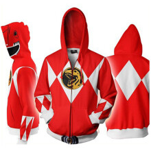 (Red, Tag S=US XXS) Mighty Morphin Power Rangers Cosplay 3D Printing Hoodie