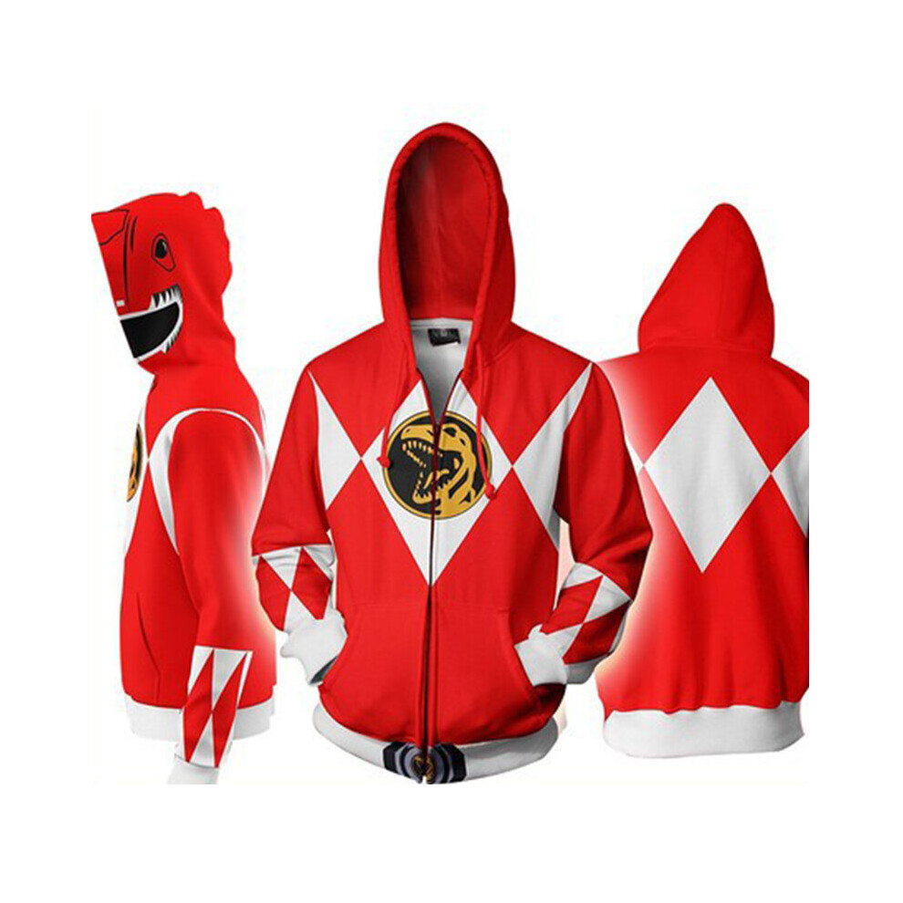 (Red, Tag M=US XS) Mighty Morphin Power Rangers Cosplay 3D Printing Hoodie 