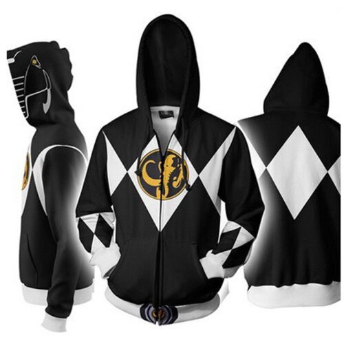 (Black, Tag 3XL=US XL) Mighty Morphin Power Rangers Cosplay 3D Printing Hoodie