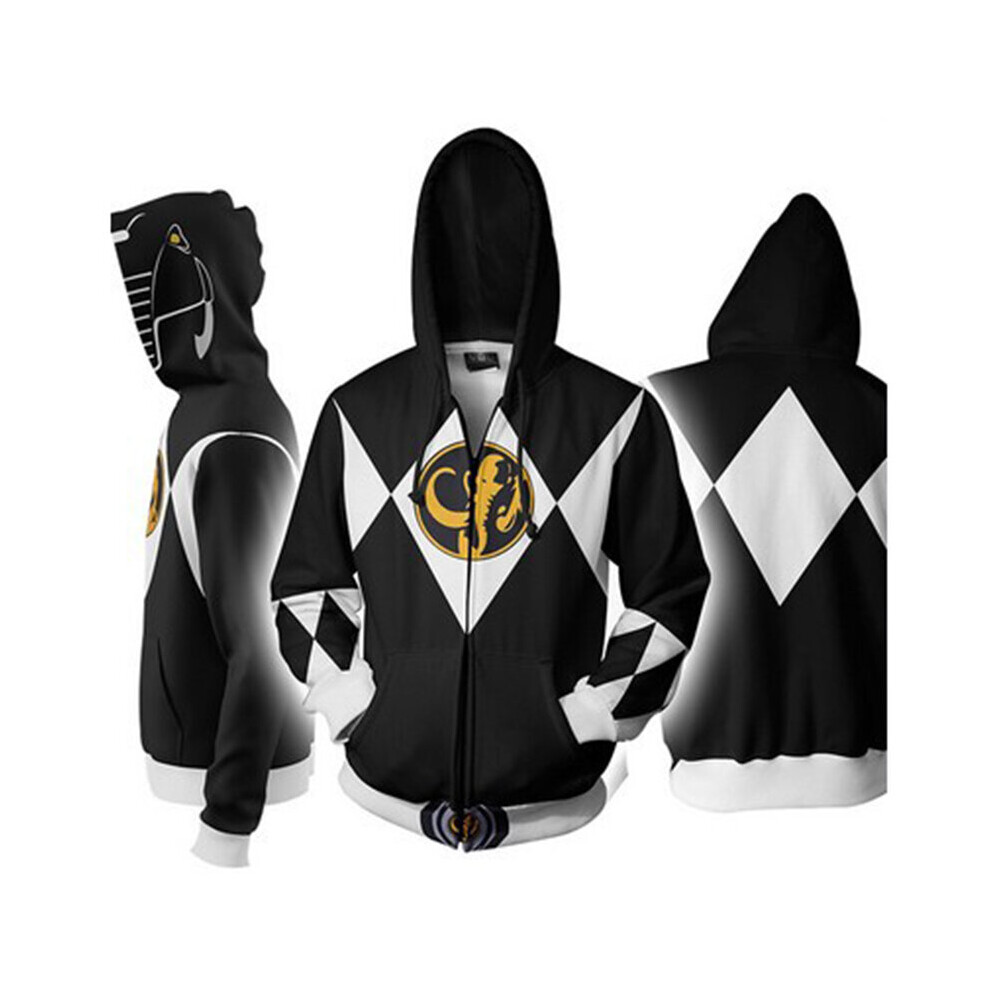 (Black, Tag 3XL=US XL) Mighty Morphin Power Rangers Cosplay 3D Printing Hoodie 