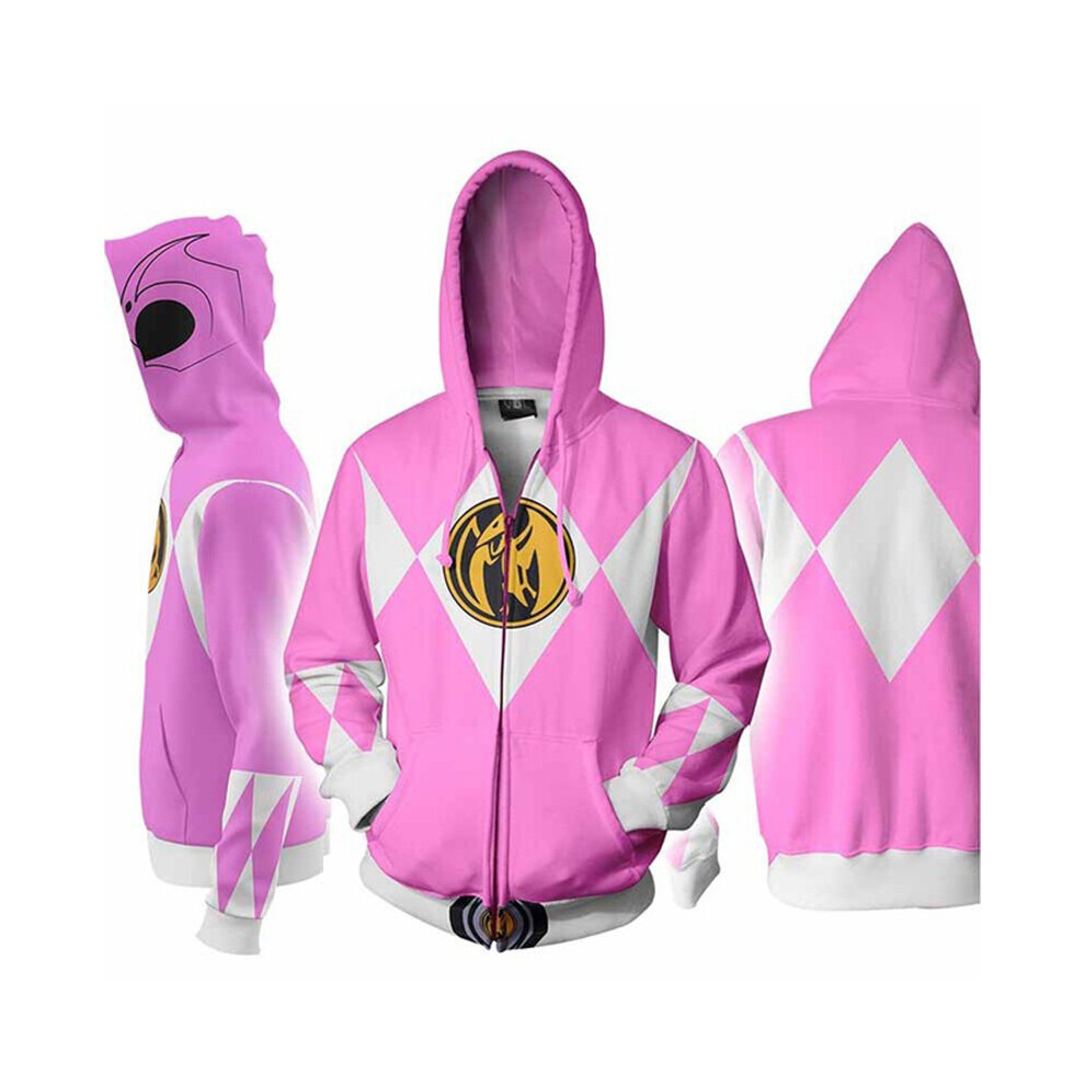 (Pink, Tag 3XL=US XL) Mighty Morphin Power Rangers Cosplay 3D Printing Hoodie 