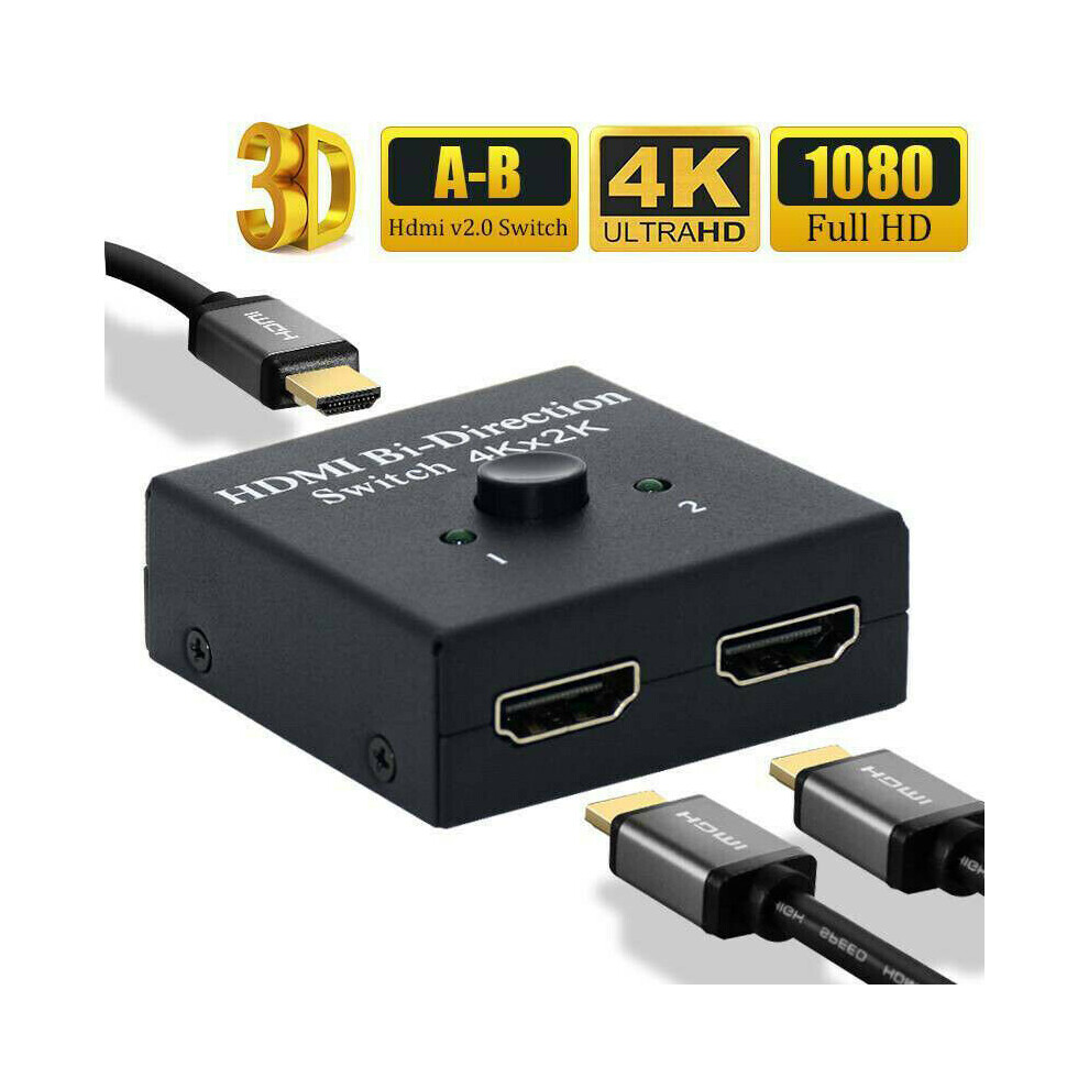 2-Port HDMI Bi-directional 2x1 Switch Switcher & 1x2 Splitter Selector 3D 4K UHD