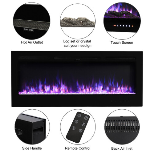 Living And Home (60 Inch) Recessed Electric Fireplace Insert LED Flame Fire 2