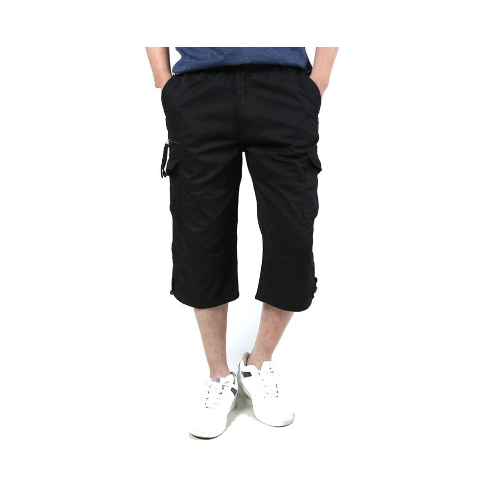 (Black, 4XL) Men's Capri Shorts 3/4 Long Camouflage Beach Pants
