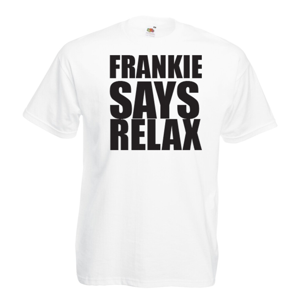 (White, 2XL) Funny Frankie Says Relax Inspired Graphic High Quality T-Shirt, Tee, Men's, Unisex