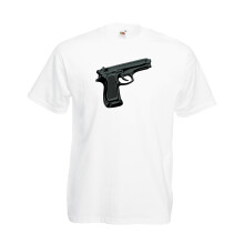 (White, M) Gun, Revolver Graphic Design High Quality T-Shirt, Tee, Men's, Unisex