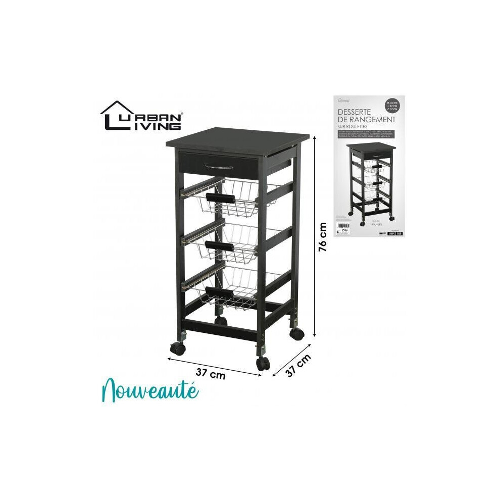Paniers Kitchen Trolly Storage Cabinet Black Metal