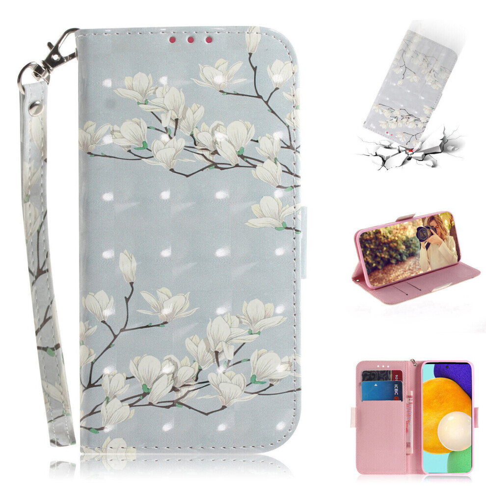 Phone Case For Samsung Galaxy A52 4g/5g Wallet Flip Cover 3D Pattern Shockproof Cover Magnolia flower