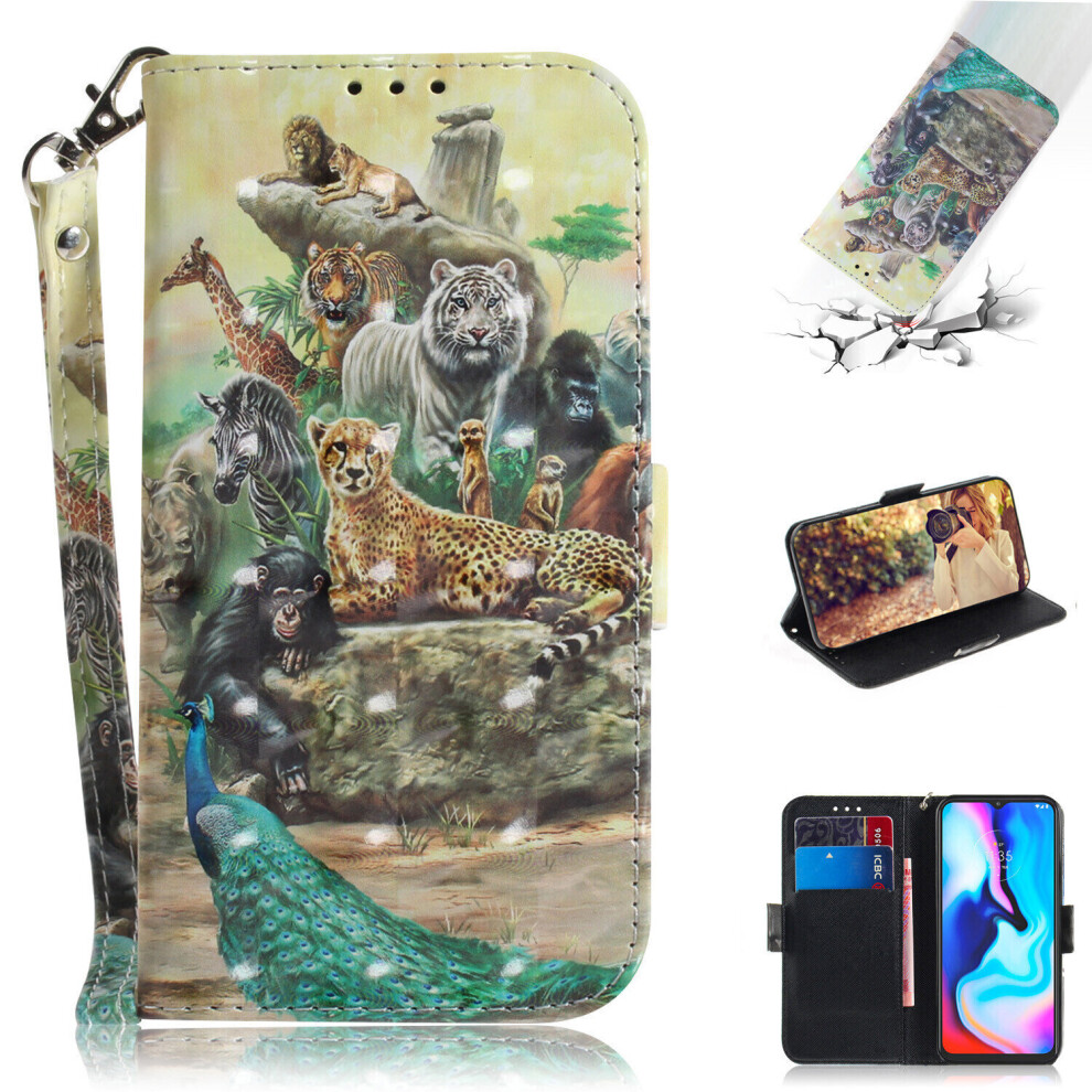 Phone Case For Motorola Moto E7 Plus Wallet Flip Cover 3D Pattern Shockproof Cover Zoo