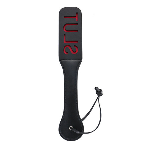BDSM Paddle with Reverse Text - Slut - Black and Red Faux Leather