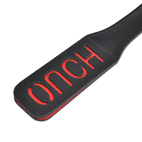 BDSM Paddle with Reverse Text - Ouch! - Black and Red Faux Leather 1