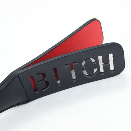 BDSM Paddle with Reverse Text - Slut - Black and Red Faux Leather 1