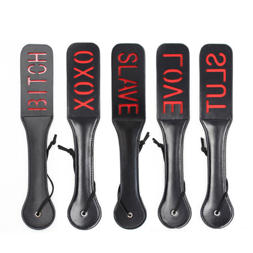 BDSM Paddle with Reverse Text - Slut - Black and Red Faux Leather 2