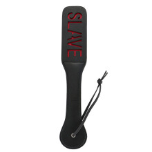 BDSM Paddle with Reverse Text - Slave - Black and Red Faux Leather