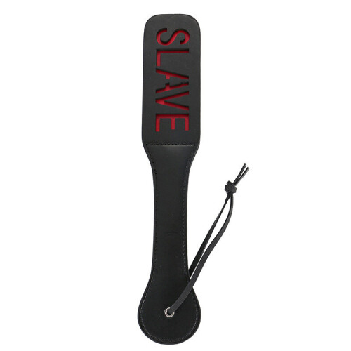 BDSM Paddle with Reverse Text - Slave - Black and Red Faux Leather