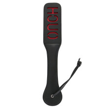 BDSM Paddle with Reverse Text - Ouch! - Black and Red Faux Leather