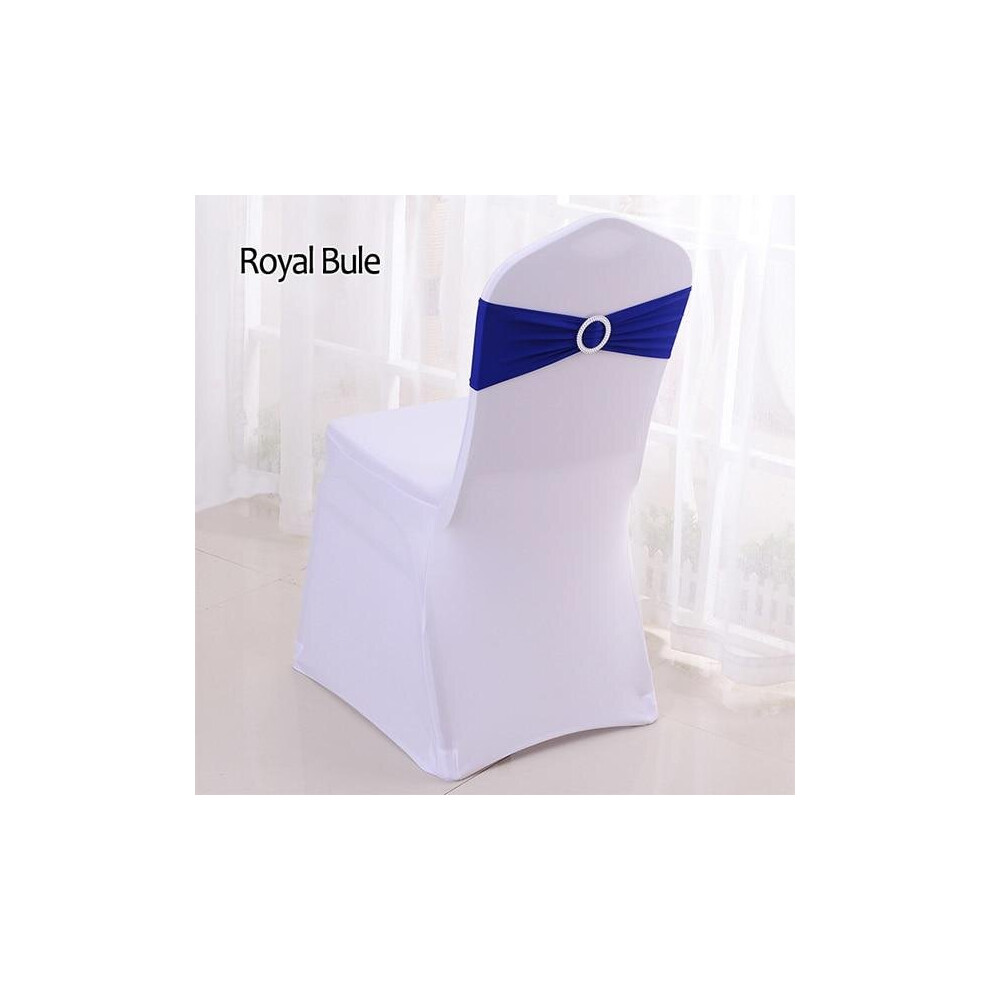 (Royal Blue, 50pcs) 50pcs Tretch Lycra Spandex Chair Bands With Buckle Slider For Wedding Decorations Wholesale Chair Sashes Bow Not A Chair Cover