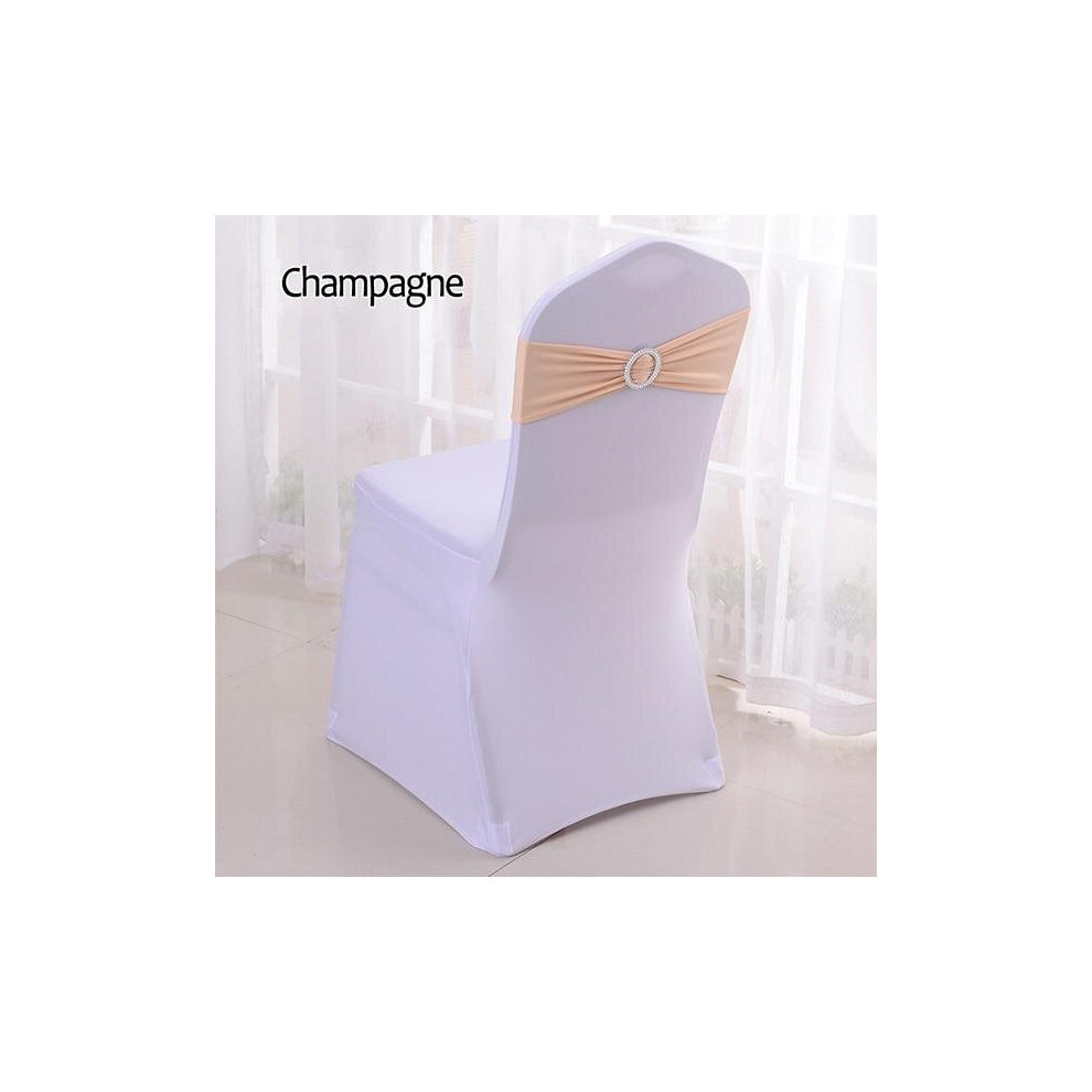 (Champagn, 50pcs) 50pcs Tretch Lycra Spandex Chair Bands With Buckle Slider For Wedding Decorations Wholesale Chair Sashes Bow Not A Chair Cover
