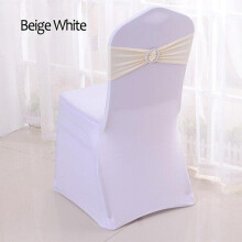 (Beige White, 10 pcs) 50pcs Tretch Lycra Spandex Chair Bands With Buckle Slider For Wedding Decorations Wholesale Chair Sashes Bow Not A Chair Cover