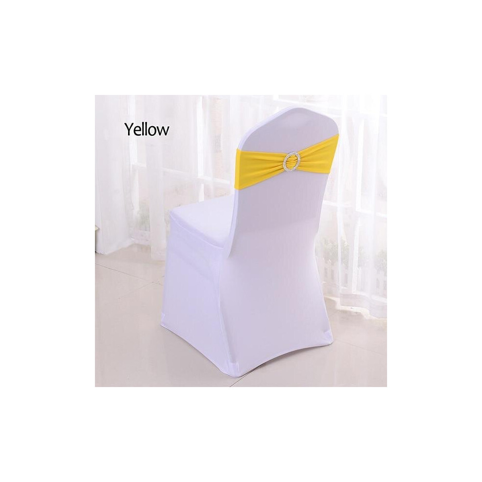 (Yellow, 50pcs) 50pcs Tretch Lycra Spandex Chair Bands With Buckle Slider For Wedding Decorations Wholesale Chair Sashes Bow Not A Chair Cover
