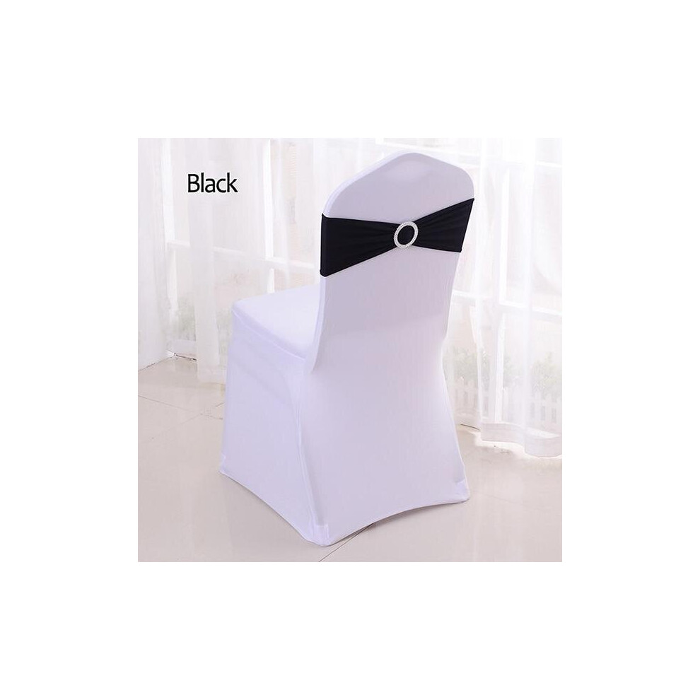 (Black, 50pcs) 50pcs Tretch Lycra Spandex Chair Bands With Buckle Slider For Wedding Decorations Wholesale Chair Sashes Bow Not A Chair Cover