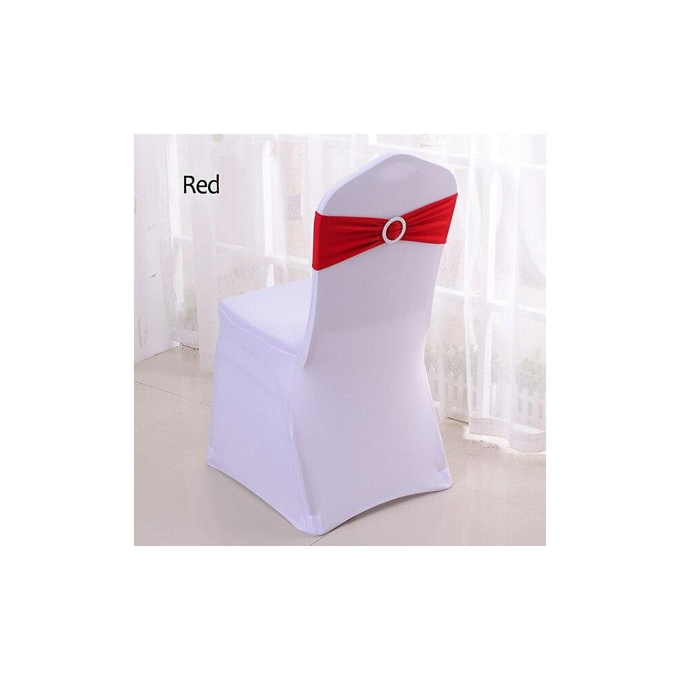 (Red, 50pcs) 50pcs Tretch Lycra Spandex Chair Bands With Buckle Slider For Wedding Decorations Wholesale Chair Sashes Bow Not A Chair Cover