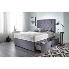 Bed Centre Ziggy Grey Plush Memory Foam Divan Bed Set With Mattress, 2 Drawers (Same Side) and Headboard (Single (90cm X 190cm))