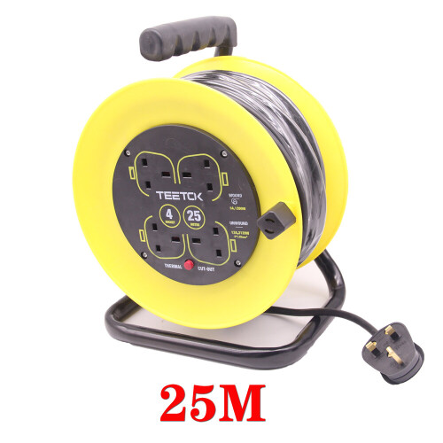 25M Outdoor Extension Cable Reel 230V 13A 4 Sockets Garden Heavy Duty ...