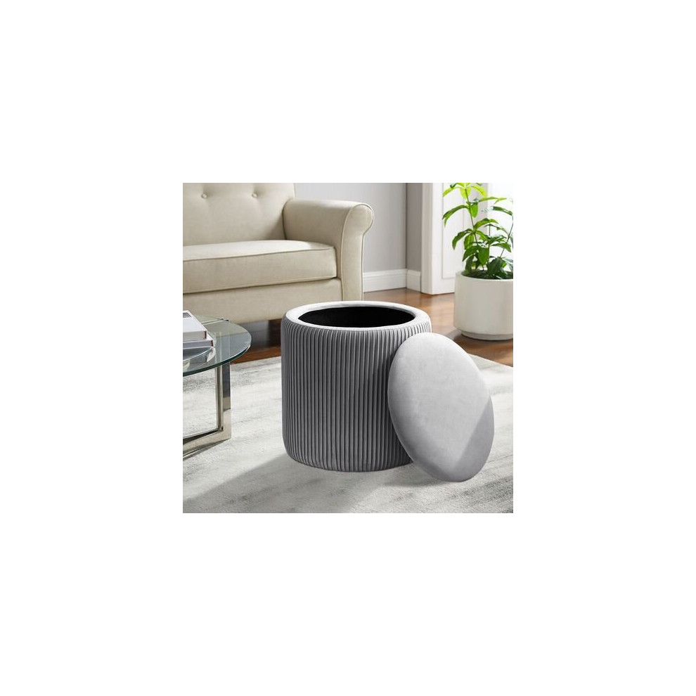 (Grey) Round Ottoman Storage Pouffe Stool Velvet Footstool