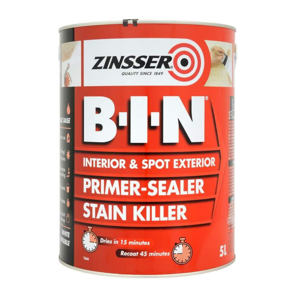 Zinsser B-I-N Primer Sealer Interior Exterior Stain Killer Paint 5l