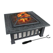 Fire Pit with BBQ Grill Shelf,Barbecue Brazier,Table Garden Patio Heater/BBQ/Ice Pit with Waterproof Cover (3in1Fire Pit Table & Grill)