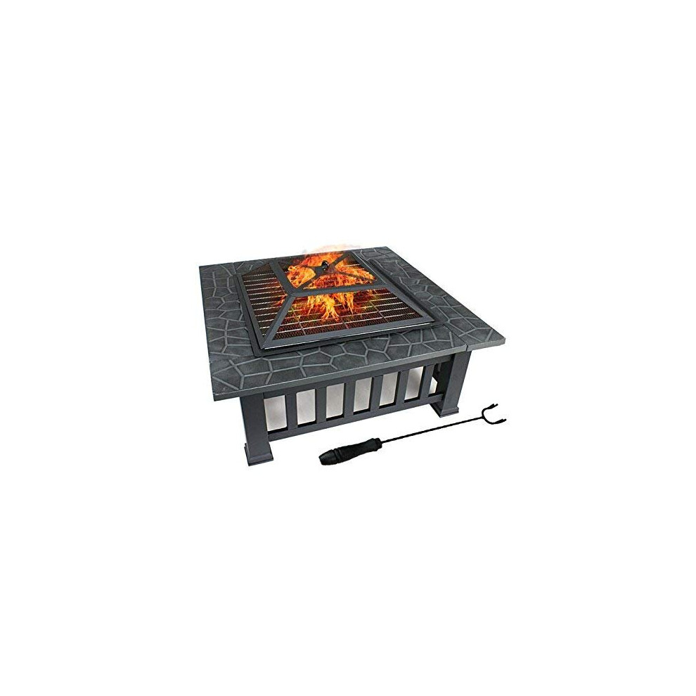Fire Pit with BBQ Grill Shelf,Barbecue Brazier,Table Garden Patio Heater/BBQ/Ice Pit with Waterproof Cover (3in1Fire Pit Table & Grill)