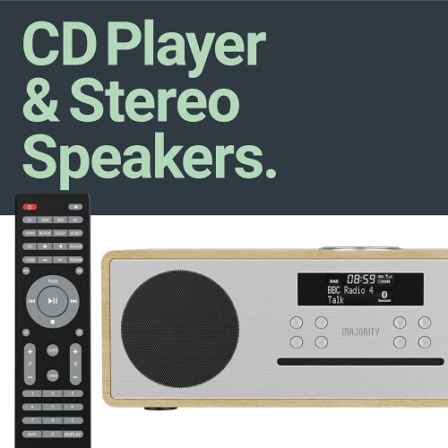 Majority Oakington DAB/DAB+ Digital FM Radio Bluetooth Wireless CD Player Micro Compact Hi-Fi Stereo Speaker System - Remote Control - USB Charging 1