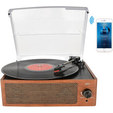 Bluetooth Record Player Belt-Driven 3-Speed Turntable, Vintage Vinyl Record Players Built-in Stereo Speakers, with Headphone Jack/ Aux Input/ RCA Li