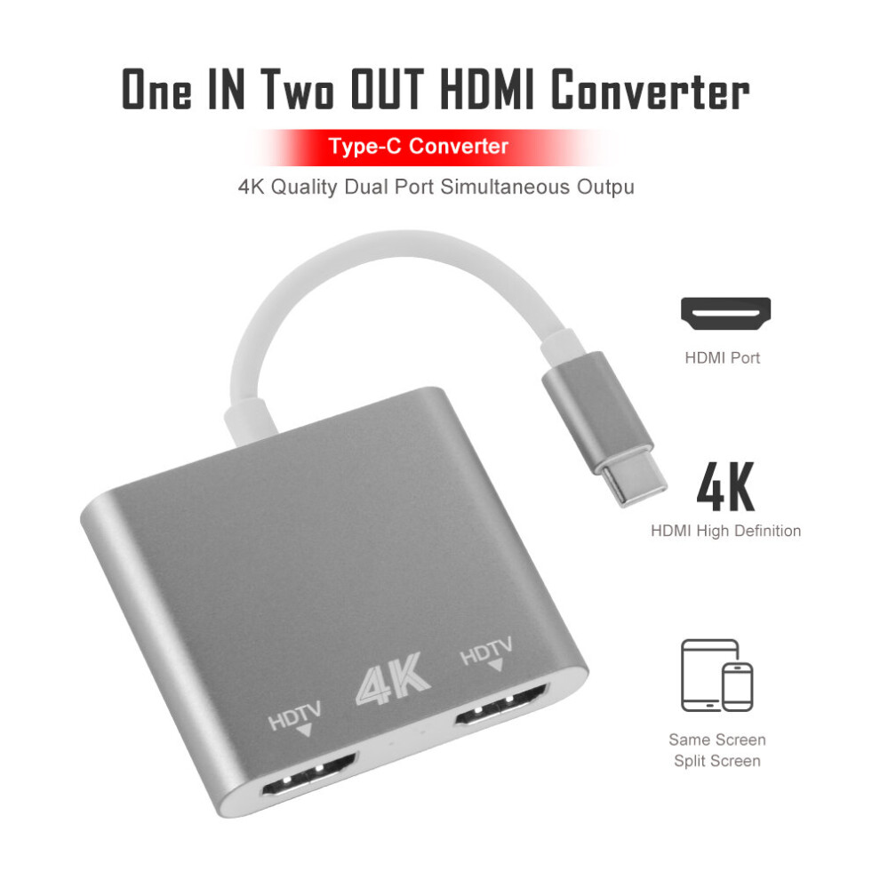 4K Ultra Hd Type-C To Dual Hdmi Converter Compatible With Mac Os Windows 7381457029336