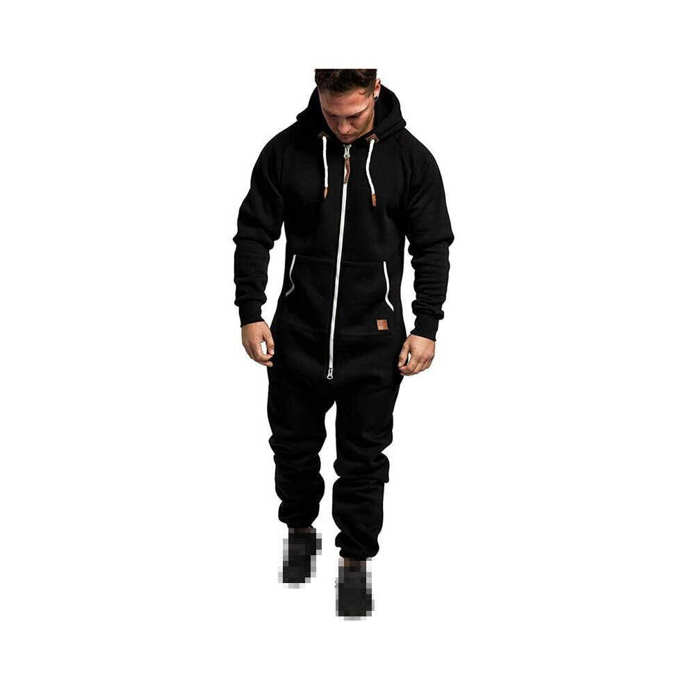 (Black, 3XL) Men's Sportswear Hoodie Jumpsuit Sports Gym Sports Suit