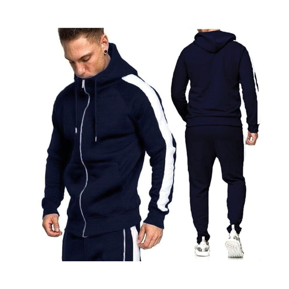 (DarkBlue, 2XL) 2 piece men's sportswear suit gym sports suit