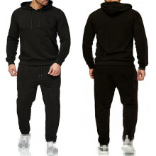 (Black, L) Men's pullover sportswear hoodie jogging pants suit