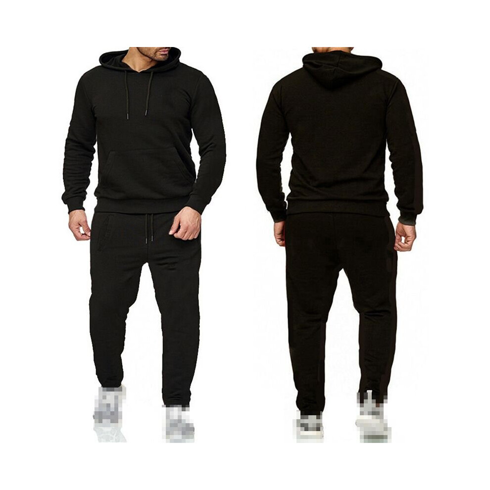 (Black, 2XL) Men's pullover sportswear hoodie jogging pants suit